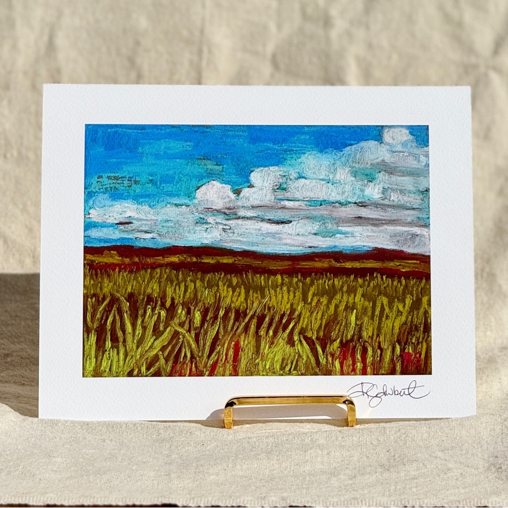 Landscape Art Print with Blue Sky and Green Fields, 8x10” Wall Art